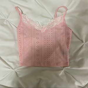 pink lace bow tank top